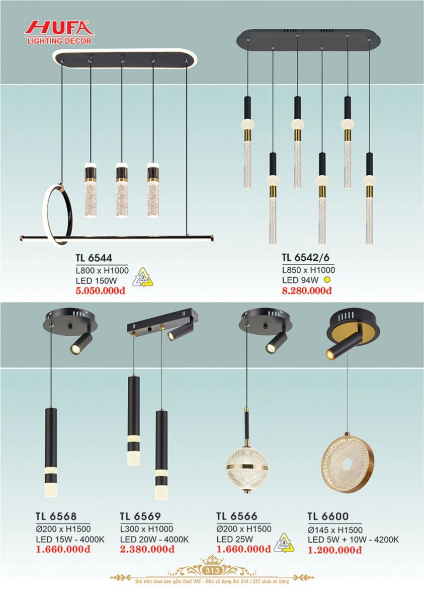 ĐÈN TRANG TRÍ HUFA 2025 TR 313 TL 6600, TL 6566, TL 6569, TL 6568, TL 6542/6, TL 6544