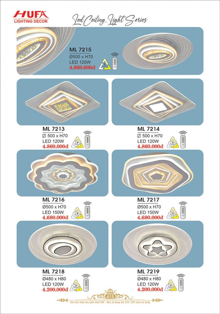 CATALOGUE TRANG TRÍ HUFA 2025 TR 415 ML 7219, ML 7218, ML 7217, ML 7216, ML 7214, ML 7213,ML 7215